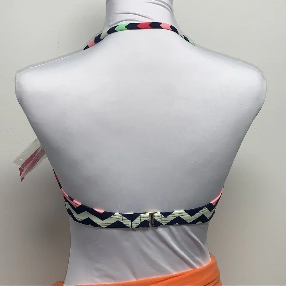 Xhilaration Size S Pink/Green/White Chevron Boho Halter Bikini Swim Top NWT NEW